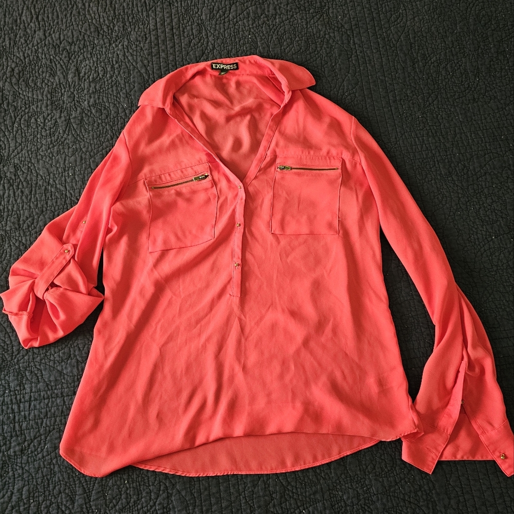 Pink partial button up blouse